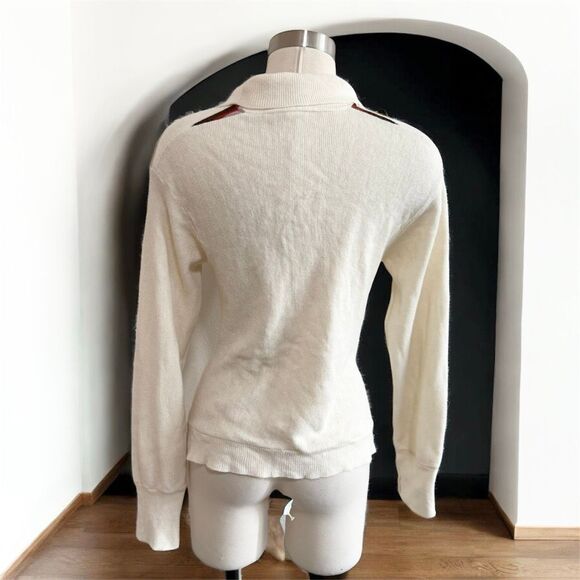 Vintage Montgomery Ward Cream Stripe Polo Collared Sweater Button M - Picture 2 of 7